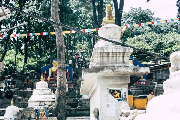 Katmandou Népal Août 2018 Vue Stupa Blanc Situé Botton Temple — Photo