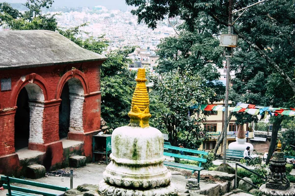 Katmandu Nepál 2018 Augusztus Fehér Sztúpa Nézete Alja Monkey Temple — Stock Fotó