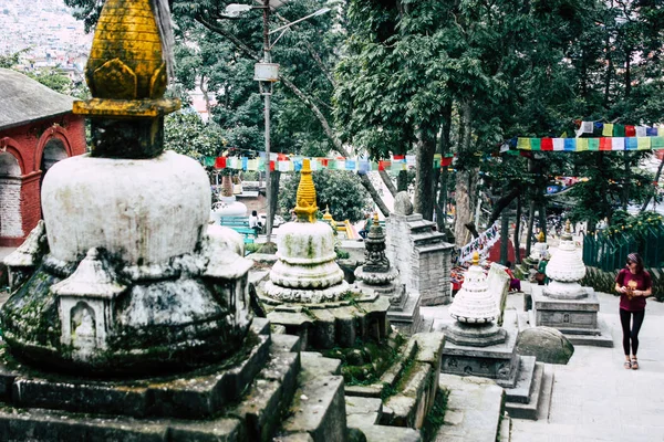 Katmandu Nepál 2018 Augusztus Fehér Sztúpa Nézete Alja Monkey Temple — Stock Fotó