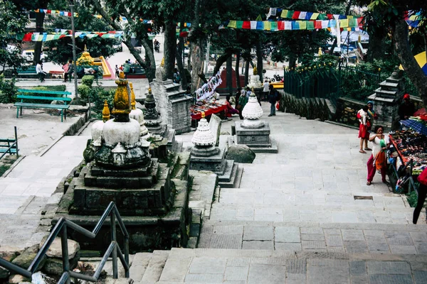 Katmandou Népal Août 2018 Vue Stupa Blanc Situé Botton Temple — Photo