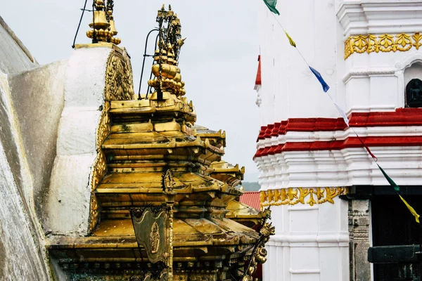 Katmandu Nepál 2018 Augusztus Vértes Buddha Sztúpa Tetején Majom Templom — Stock Fotó