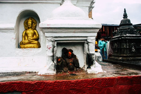 Kathmandu Nepal August 2018 Nahaufnahme Des Buddha Stupa Der Spitze — Stockfoto