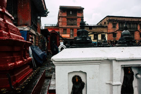 Kathmandu Nepál Srpna 2018 Closeup Buddha Stúpa Umístěným Horní Části — Stock fotografie