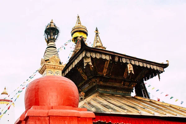 Kathmandu Nepal Augustus 2018 Close Van Boeddha Stoepa Gelegen Top — Stockfoto