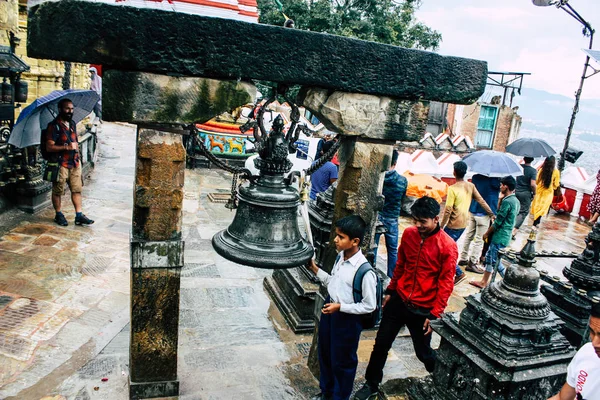 Kathmandu Nepál Srpna 2018 Pohled Svaté Zvonu Opičí Chrám Oblasti — Stock fotografie