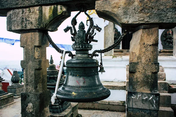 Katmandou Népal Août 2018 Vue Une Cloche Temple Des Singes — Photo