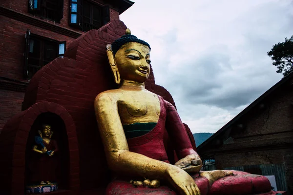 Kathmandu Nepal Augusti 2018 Visa Buddha Ansikte Monkey Temple Swayambhunath — Stockfoto