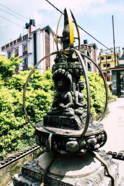 Katmandu Nepal 23 Ağustos 2018 Katmandu Swayambhunath alanında akşam maymun tapınakta Buda surata görünümünü