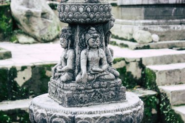 Katmandu Nepal 23 Ağustos 2018 Katmandu Swayambhunath alanında akşam maymun tapınakta Buda surata görünümünü