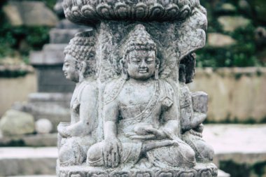 Katmandu Nepal 23 Ağustos 2018 Katmandu Swayambhunath alanında akşam maymun tapınakta Buda surata görünümünü