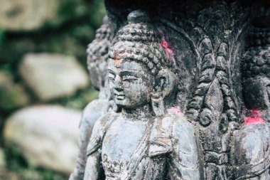 Katmandu Nepal 23 Ağustos 2018 Katmandu Swayambhunath alanında akşam maymun tapınakta Buda surata görünümünü