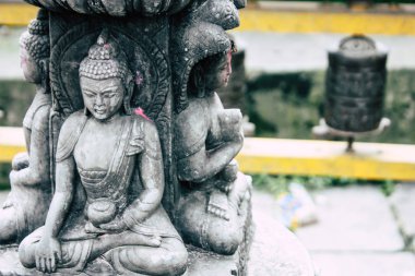 Katmandu Nepal 23 Ağustos 2018 Katmandu Swayambhunath alanında akşam maymun tapınakta Buda surata görünümünü