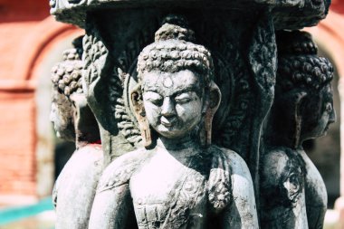 Katmandu Nepal 23 Ağustos 2018 Katmandu Swayambhunath alanında akşam maymun tapınakta Buda surata görünümünü