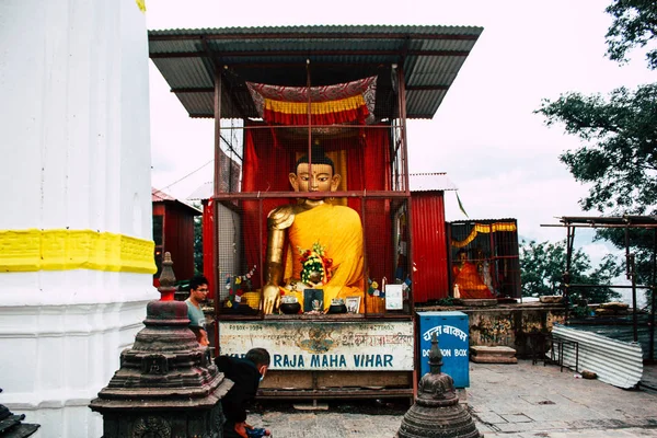 Kathmandu Nepal Sierpień 2018 Widok Twarzy Buddy Świątyni Małp Okolicy — Zdjęcie stockowe