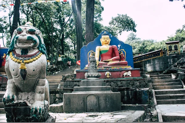 Kathmandu Nepal August 2018 View Buddha Face Monkey Temple Swayambhunath — Stock Photo, Image