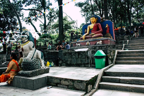 Kathmandu Nepal August 2018 Blick Auf Das Buddha Gesicht Affentempel — Stockfoto