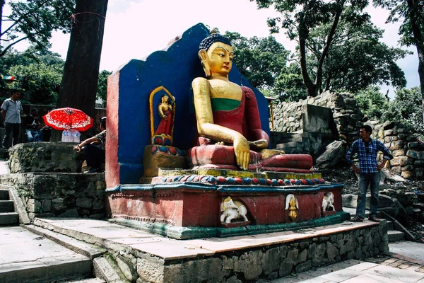 Kathmandu Nepál Srpna 2018 Pohled Tvář Buddhy Opičí Chrám Oblasti — Stock fotografie