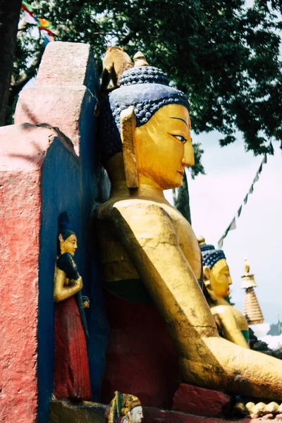 Kathmandu Nepal August 2018 Blick Auf Das Buddha Gesicht Affentempel — Stockfoto