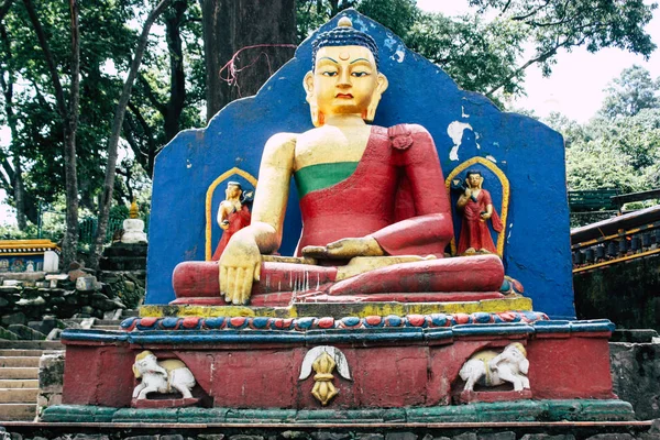 Катманду Непал Август 2018 Вид Лицо Будды Храме Обезьяны Районе — стоковое фото