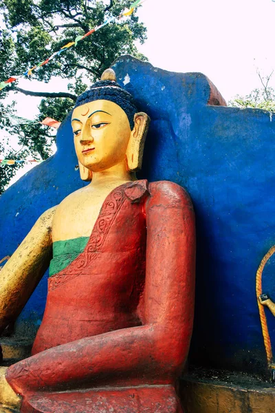 Kathmandu Nepal Augusti 2018 Visa Buddha Ansikte Monkey Temple Swayambhunath — Stockfoto