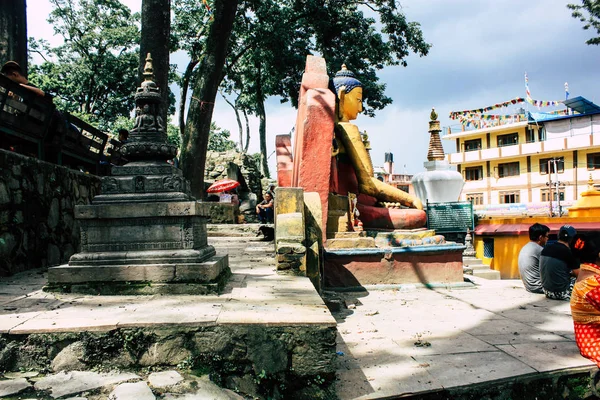 Kathmandu Nepal Agosto 2018 Vista Rosto Buda Templo Macacos Área — Fotografia de Stock