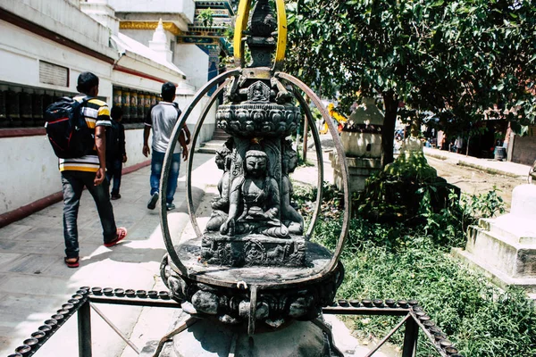 Kathmandu Nepal August 2018 Udsigt Buddha Ansigtet Ved Abetemplet Swayambhunath - Stock-foto