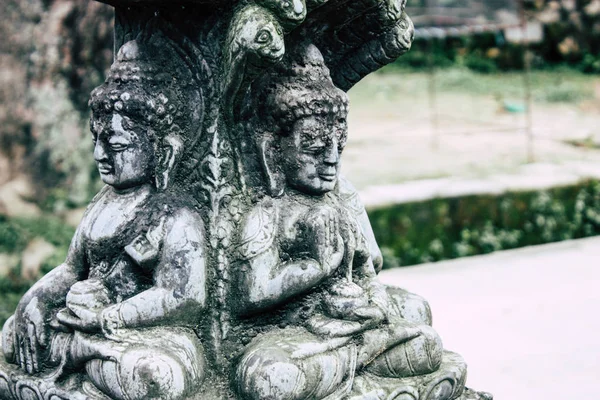 Katmandú Nepal Agosto 2018 Vista Cara Buda Templo Mono Área —  Fotos de Stock