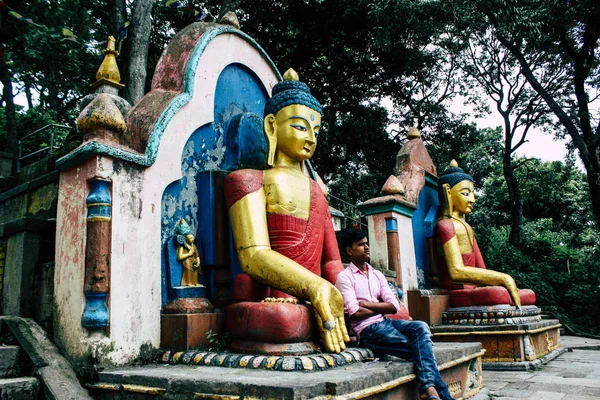 Katmandou Népal Août 2018 Vue Visage Bouddha Temple Des Singes — Photo