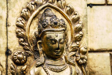 Katmandu Nepal 23 Ağustos 2018 Katmandu Swayambhunath alanında akşam maymun tapınakta Buda surata görünümünü