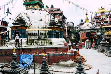 Katmandu Nepal 24 Ağustos 2018 Shree Gha Stupa tapınağın görünümünü bulunan Naghal bölgesinde sabah Kathmandu Thamel ve Durbar Meydanı arasında