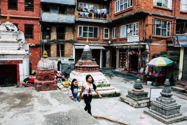 Katmandu Nepal 24 Ağustos 2018 Shree Gha Stupa tapınağın görünümünü bulunan Naghal bölgesinde sabah Kathmandu Thamel ve Durbar Meydanı arasında