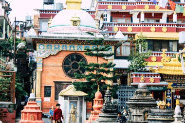 Katmandu Nepal 24 Ağustos 2018 Shree Gha Stupa tapınağın görünümünü bulunan Naghal bölgesinde sabah Kathmandu Thamel ve Durbar Meydanı arasında
