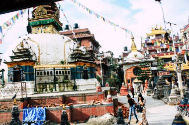 Katmandu Nepal 24 Ağustos 2018 Shree Gha Stupa tapınağın görünümünü bulunan Naghal bölgesinde sabah Kathmandu Thamel ve Durbar Meydanı arasında