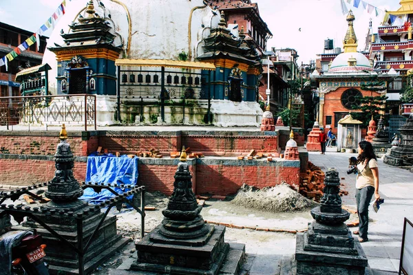 Katmandu Nepal 24 Ağustos 2018 Shree Gha Stupa tapınağın görünümünü bulunan Naghal bölgesinde sabah Kathmandu Thamel ve Durbar Meydanı arasında