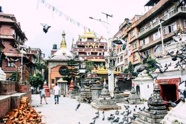 Katmandu Nepal 24 Ağustos 2018 Shree Gha Stupa tapınağın görünümünü bulunan Naghal bölgesinde sabah Kathmandu Thamel ve Durbar Meydanı arasında
