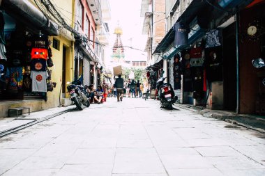 Katmandu Nepal 24 Ağustos 2018 Durbar sokakta Naghal District Kathmandu sabah yürüyüş bilinmeyenli insan görünümü