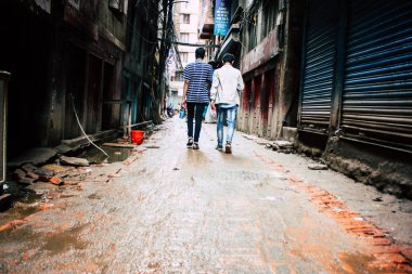 Katmandu Nepal 24 Ağustos 2018 Durbar sokakta Naghal District Kathmandu sabah yürüyüş bilinmeyenli insan görünümü