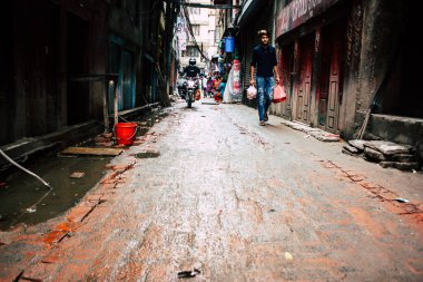 Katmandu Nepal 24 Ağustos 2018 Durbar sokakta Naghal District Kathmandu sabah yürüyüş bilinmeyenli insan görünümü