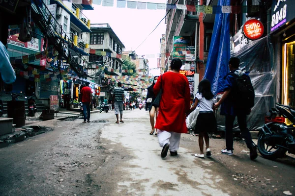 Kathmandu Nepal August 2018 Blick Auf Unbekannte Menschen Die Morgens — Stockfoto
