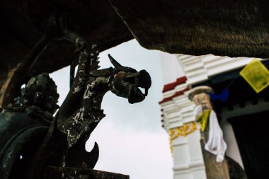 Katmandu Nepal 23 Ağustos 2018 tapınağın görünümünü akşam üst kısmında Swayambhunath alan Kathmandu maymun tapınakta bulunan