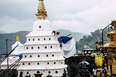 Katmandu Nepal 23 Ağustos 2018 tapınağın görünümünü akşam üst kısmında Swayambhunath alan Kathmandu maymun tapınakta bulunan