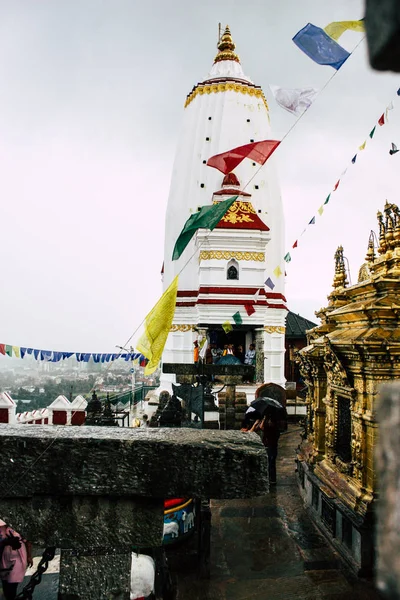 Катманду Непал Серпня 2018 Вигляд Храму Угорі Мавпи Храмі Swayambhunath — стокове фото