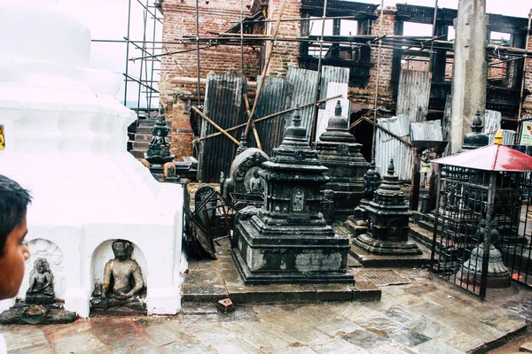 Kathmandu Nepal Agosto 2018 Vista Templo Localizado Topo Templo Macaco — Fotografia de Stock