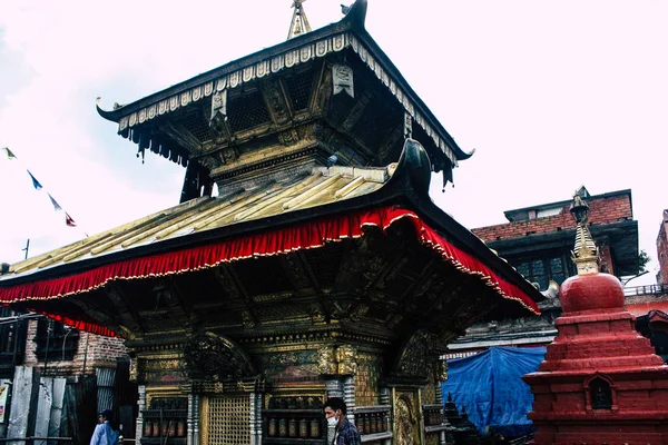 Kathmandu Nepal Agosto 2018 Vista Templo Localizado Topo Templo Macaco — Fotografia de Stock