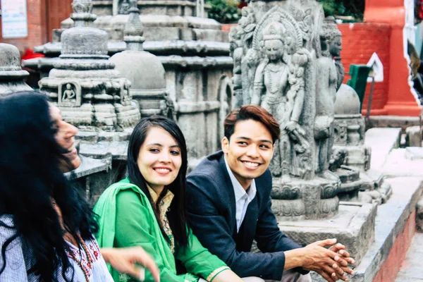 Katmandou Népal Août 2018 Vue Inconnus Touristes Visitant Temple Des — Photo