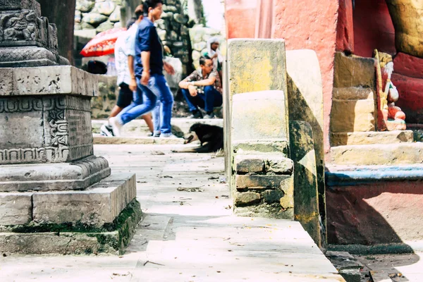 Kathmandu Nepal Agosto 2018 Vista Turistas Desconhecidos Visitando Templo Macaco — Fotografia de Stock