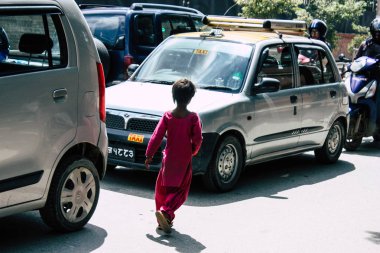 Katmandu Nepal 26 Ağustos 2018 Katmandu Thamel bölgesinde öğleden sonra Caddesi'nde trafik sıkışıklığı görünümünü