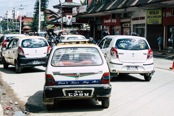 Katmandú Nepal Agosto 2018 Vista Del Atasco Calle Distrito Thamel —  Fotos de Stock