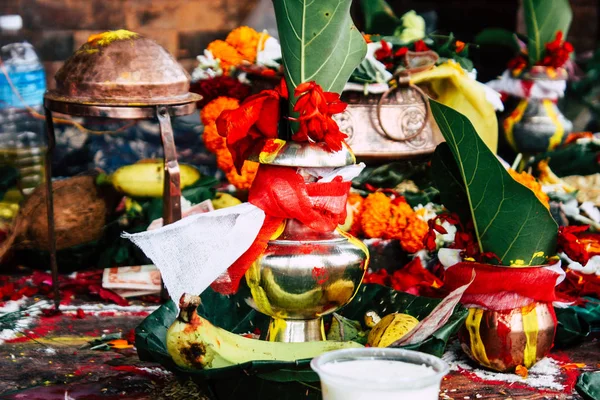 Kathmandu Nepal August 2018 Closeup Various Objects Religious Ceremony Pashupatinath — Stock Photo, Image