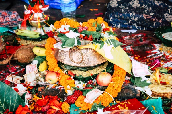 Kathmandu Nepál Augusztus 2018 Ban Közelkép Vallási Ünnepség Reggel Pashupatinath — Stock Fotó